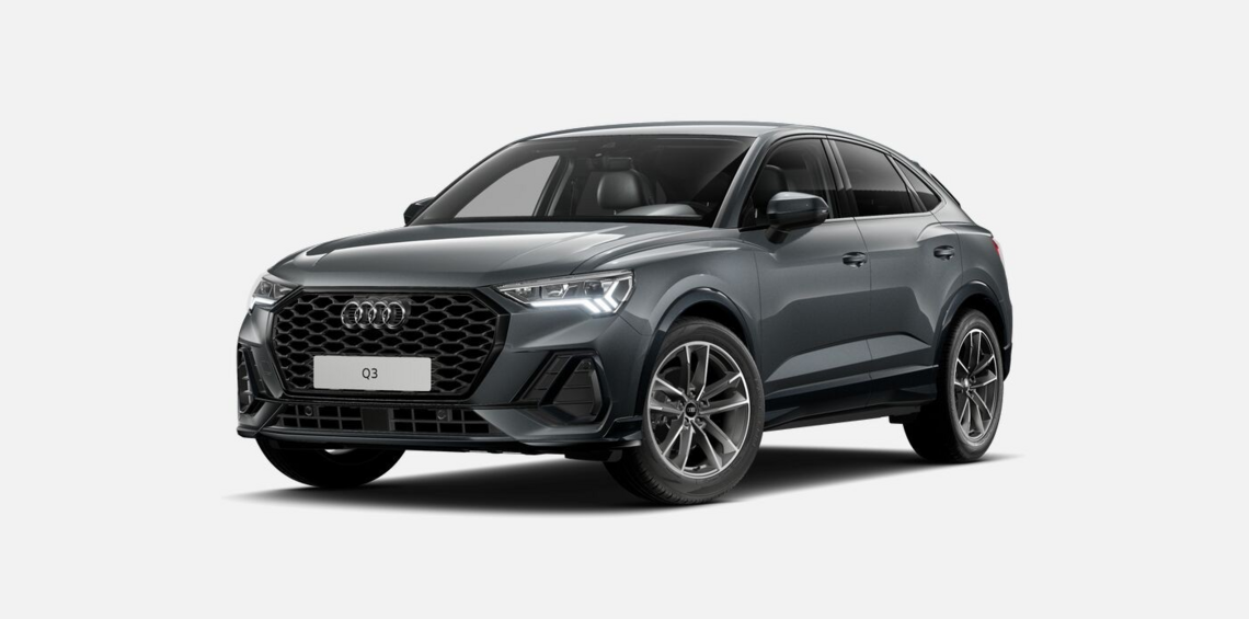 Front Links Ansicht: Grauer Audi Q3