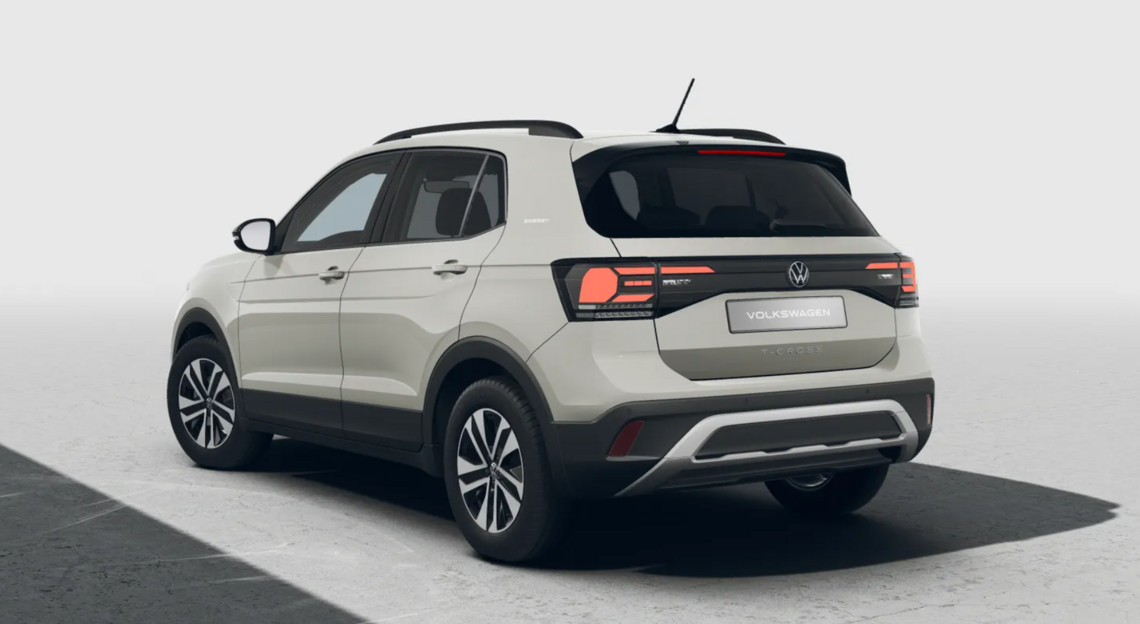 Seitliche Heckansicht: grauer T-Cross Energy