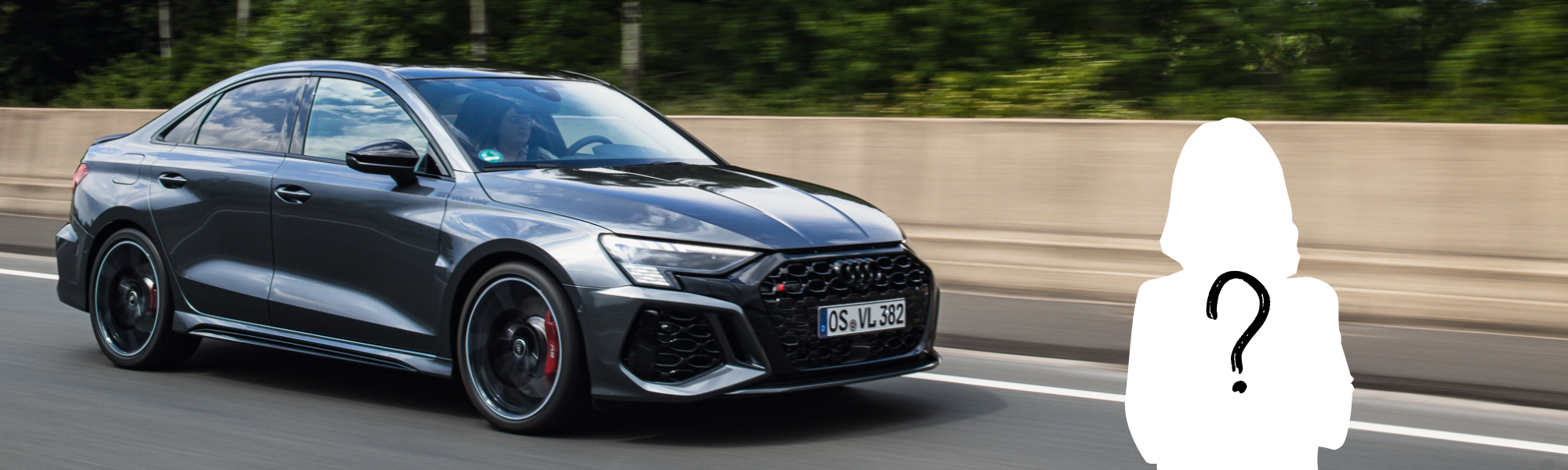 Bannerbild: Dynamischer Audi während der Fahrt