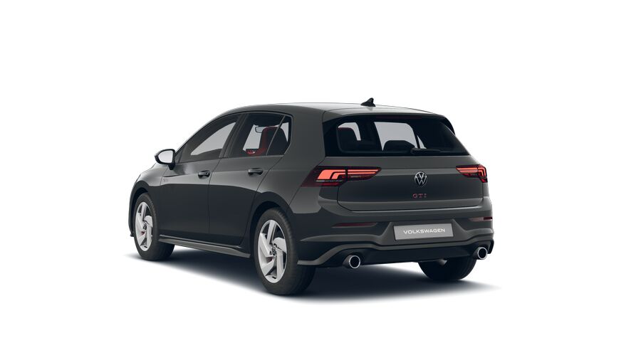 Seitliche Heckansicht grauer Golf GTI